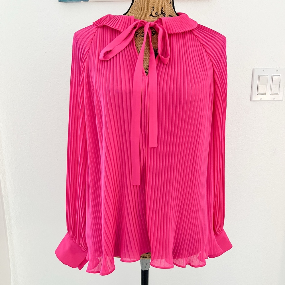 Endless Rose Hot Pink Pleated Tie-Neck Blouse